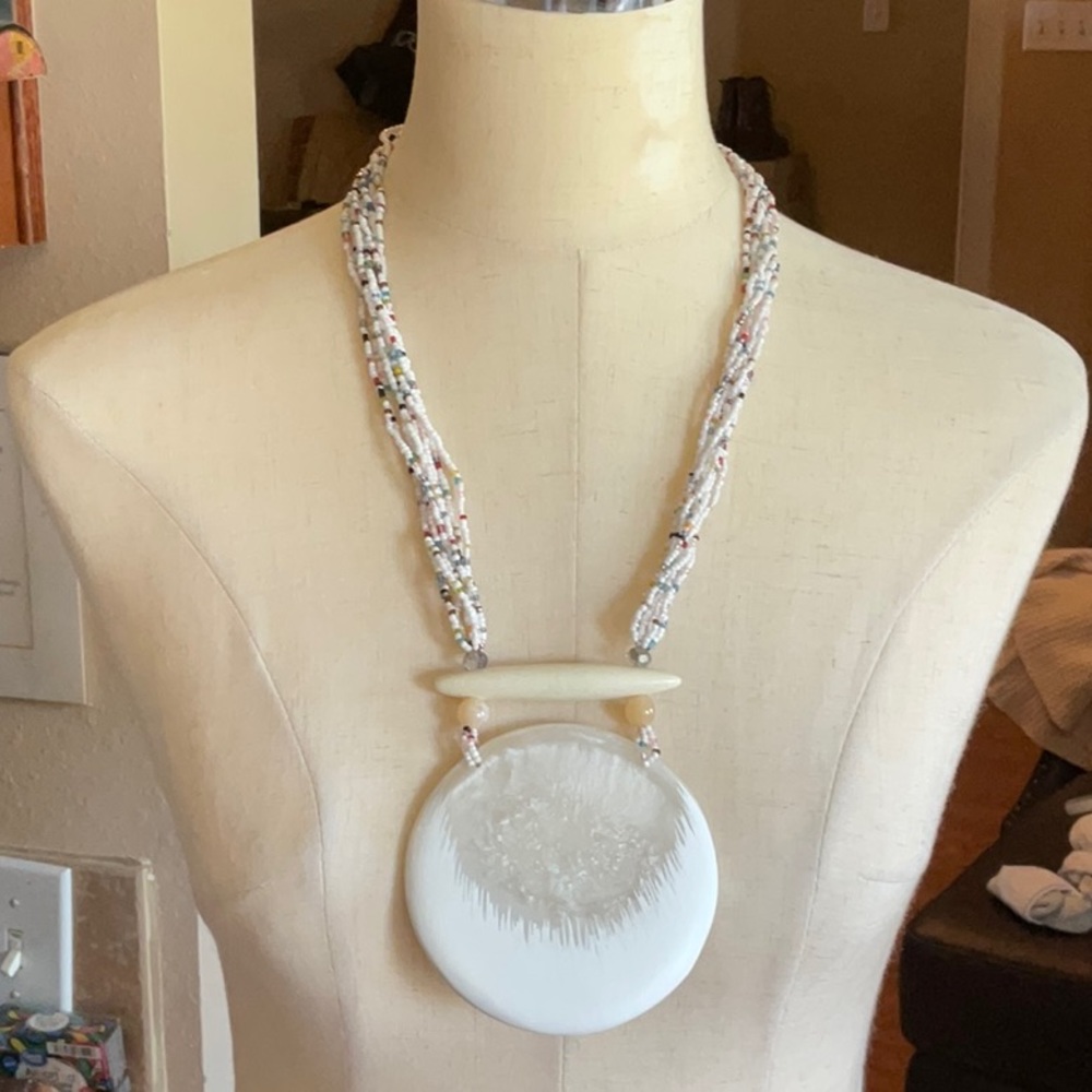 CATO Bright White & Multicolored Beaded Necklace, NWT